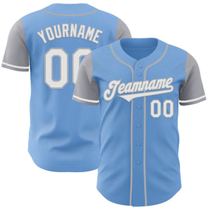 Custom Light Blue White-Gray Authentic Two Tone Baseball Jersey