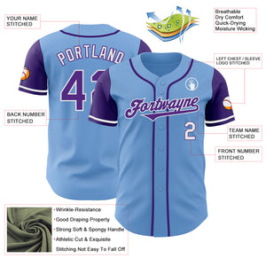 Custom Light Blue Purple-White Authentic Two Tone Baseball Jersey