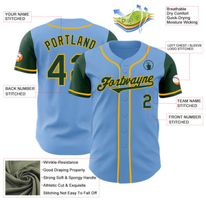 Custom Light Blue Green-Gold Authentic Two Tone Baseball Jersey