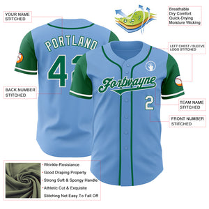 Custom Light Blue Kelly Green-White Authentic Two Tone Baseball Jersey