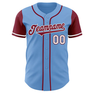 Custom Light Blue Crimson-White Authentic Two Tone Baseball Jersey