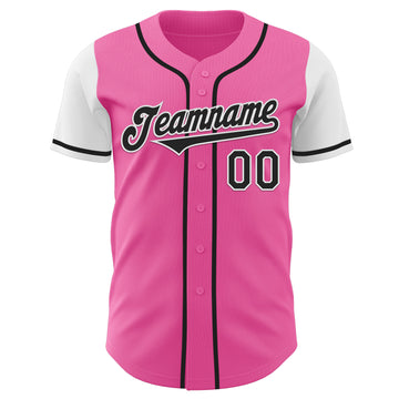 Custom Pink Black-White Authentic Two Tone Baseball Jersey