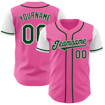 Custom Pink Green-White Authentic Two Tone Baseball Jersey