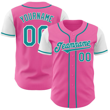 Custom Pink Teal-White Authentic Two Tone Baseball Jersey