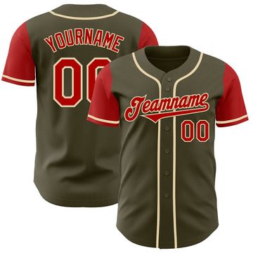 Custom Olive Red-Cream Authentic Two Tone Salute To Service Baseball Jersey