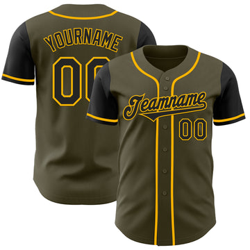 Custom Olive Black-Gold Authentic Two Tone Salute To Service Baseball Jersey