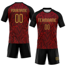 Load image into Gallery viewer, Custom Crimson Old Gold-Black Lightning Sublimation Volleyball Uniform Jersey
