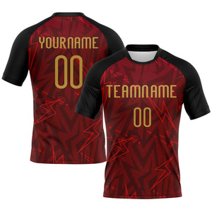 Custom Crimson Old Gold-Black Lightning Sublimation Volleyball Uniform Jersey