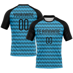 Custom Sky Blue Black Geometric Shape Sublimation Volleyball Uniform Jersey