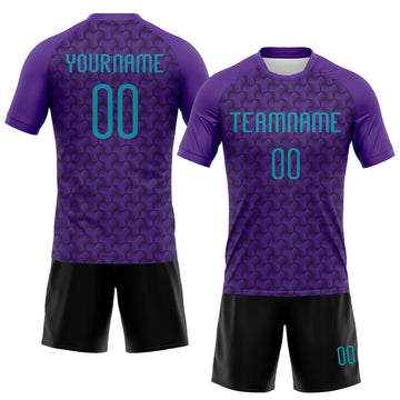 Custom Purple Teal-Black Geometric Shape Sublimation Volleyball Uniform Jersey