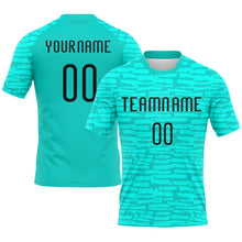 Load image into Gallery viewer, Custom Aqua Black Abstract Fragment Art Sublimation Volleyball Uniform Jersey
