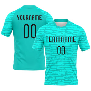 Custom Aqua Black Abstract Fragment Art Sublimation Volleyball Uniform Jersey