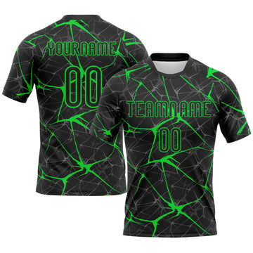 Custom Black Neon Green Abstract Network Sublimation Volleyball Uniform Jersey