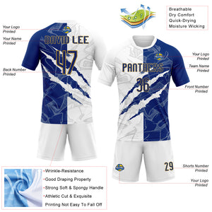 Custom Graffiti Pattern Royal-Old Gold Scratch Sublimation Volleyball Uniform Jersey