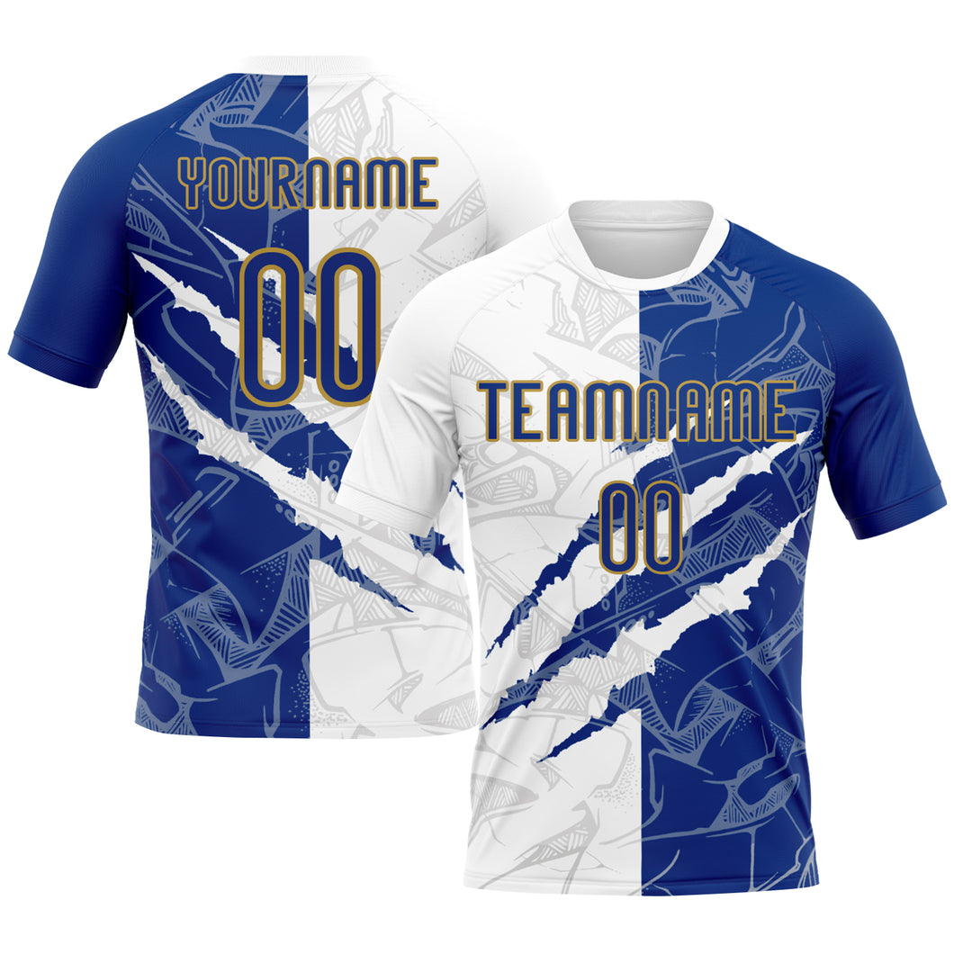 Custom Graffiti Pattern Royal-Old Gold Scratch Sublimation Volleyball Uniform Jersey