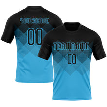 Load image into Gallery viewer, Custom Sky Blue Black Geometric Shape Sublimation Volleyball Uniform Jersey
