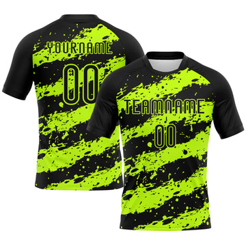 Custom Black Neon Green Splash Sublimation Volleyball Uniform Jersey