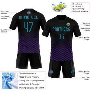 Custom Black Teal-Purple Geometric Shape Sublimation Volleyball Uniform Jersey