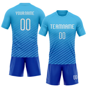 Custom Sky Blue White-Thunder Blue Geometric Shape Sublimation Volleyball Uniform Jersey