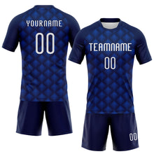 Load image into Gallery viewer, Custom Navy White-Thunder Blue Geometric Shape Sublimation Volleyball Uniform Jersey
