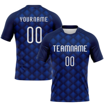 Custom Navy White-Thunder Blue Geometric Shape Sublimation Volleyball Uniform Jersey