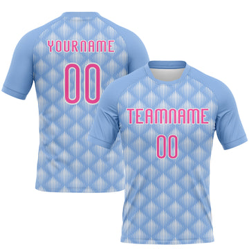 Custom Light Blue Pink-White Geometric Shape Sublimation Volleyball Uniform Jersey