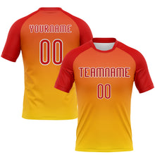 Load image into Gallery viewer, Custom Yellow Red-White Geometric Shape Sublimation Volleyball Uniform Jersey
