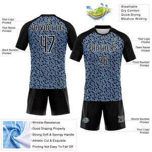 Custom Light Blue Black-White Geometric Shape Sublimation Volleyball Uniform Jersey