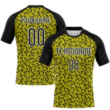 Load image into Gallery viewer, Custom Light Yellow Black-White Geometric Shape Sublimation Volleyball Uniform Jersey
