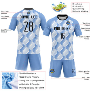 Custom Light Blue Black-White Geometric Shape Sublimation Volleyball Uniform Jersey