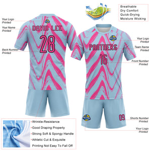 Custom Light Blue Pink-Black Fluid Sublimation Volleyball Uniform Jersey