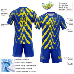 Custom Thunder Blue Light Yellow-Black Fluid Sublimation Volleyball Uniform Jersey