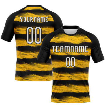 Custom Black White-Yellow Abstract Lines Sublimation Volleyball Uniform Jersey