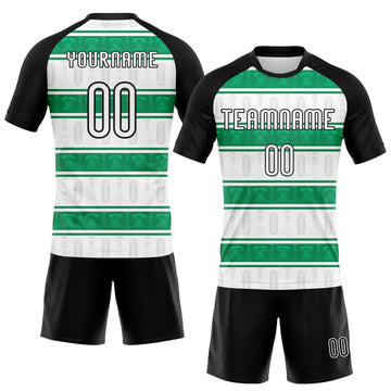 Custom White Black-Kelly Green Abstract Shape Sublimation Volleyball Uniform Jersey