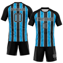 Load image into Gallery viewer, Custom Black Light Blue-White Lines Sublimation Volleyball Uniform Jersey
