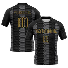 Load image into Gallery viewer, Custom Black Gray-Old Gold Geometric Shape Sublimation Volleyball Uniform Jersey
