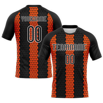 Custom Black Orange-White Geometric Shape Sublimation Volleyball Uniform Jersey