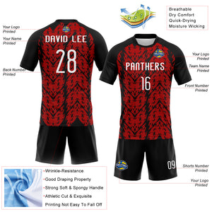 Custom Red White-Black Abstract Shape Sublimation Volleyball Uniform Jersey