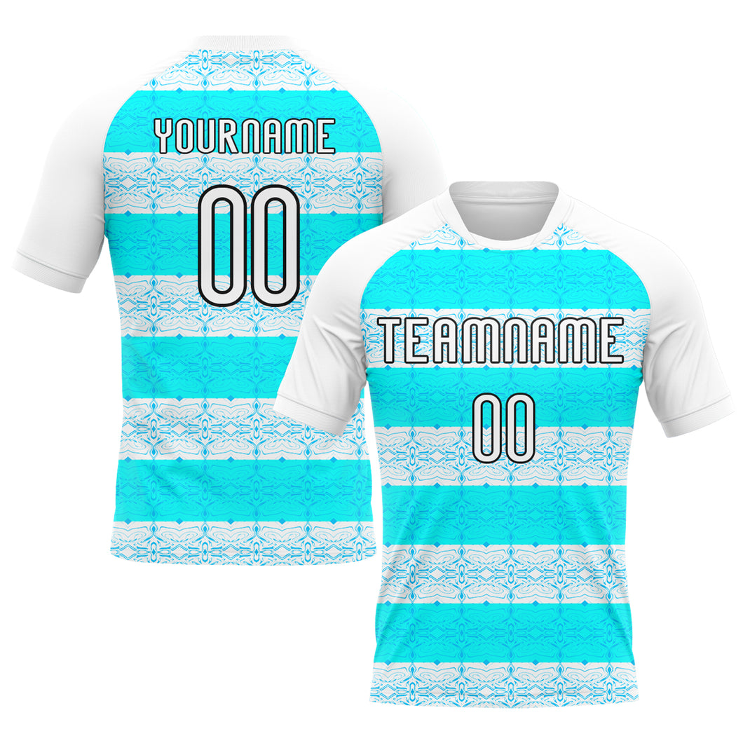 Custom White Lakes Blue-Black Abstract Shape Sublimation Volleyball Uniform Jersey