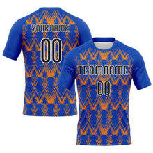 Load image into Gallery viewer, Custom Thunder Blue Black-Bay Orange Abstract Shape Sublimation Volleyball Uniform Jersey
