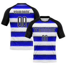 Load image into Gallery viewer, Custom Thunder Blue Black-White Lines Sublimation Volleyball Uniform Jersey
