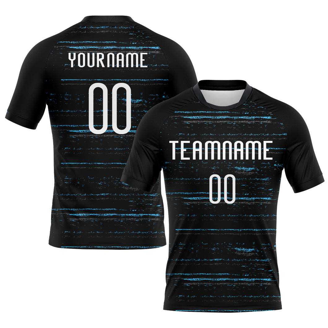 Custom Black White-Sky Blue Bright Lines Sublimation Volleyball Uniform Jersey