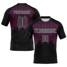 Load image into Gallery viewer, Custom Black Deep Pink-White Geometric Shape Sublimation Volleyball Uniform Jersey
