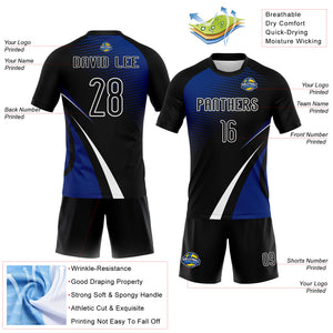 Custom Black Thunder Blue-White Lines And Dots Sublimation Volleyball Uniform Jersey