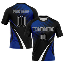 Load image into Gallery viewer, Custom Black Thunder Blue-White Lines And Dots Sublimation Volleyball Uniform Jersey
