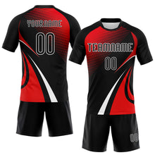 Load image into Gallery viewer, Custom Black Red-White Lines And Dots Sublimation Volleyball Uniform Jersey
