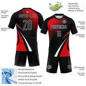 Custom Black Red-White Lines And Dots Sublimation Volleyball Uniform Jersey