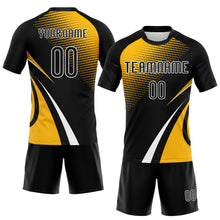 Load image into Gallery viewer, Custom Black Gold-White Lines And Dots Sublimation Volleyball Uniform Jersey
