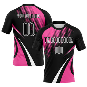 Custom Black Pink-White Lines And Dots Sublimation Volleyball Uniform Jersey