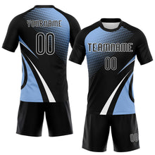 Load image into Gallery viewer, Custom Black Light Blue-White Lines And Dots Sublimation Volleyball Uniform Jersey
